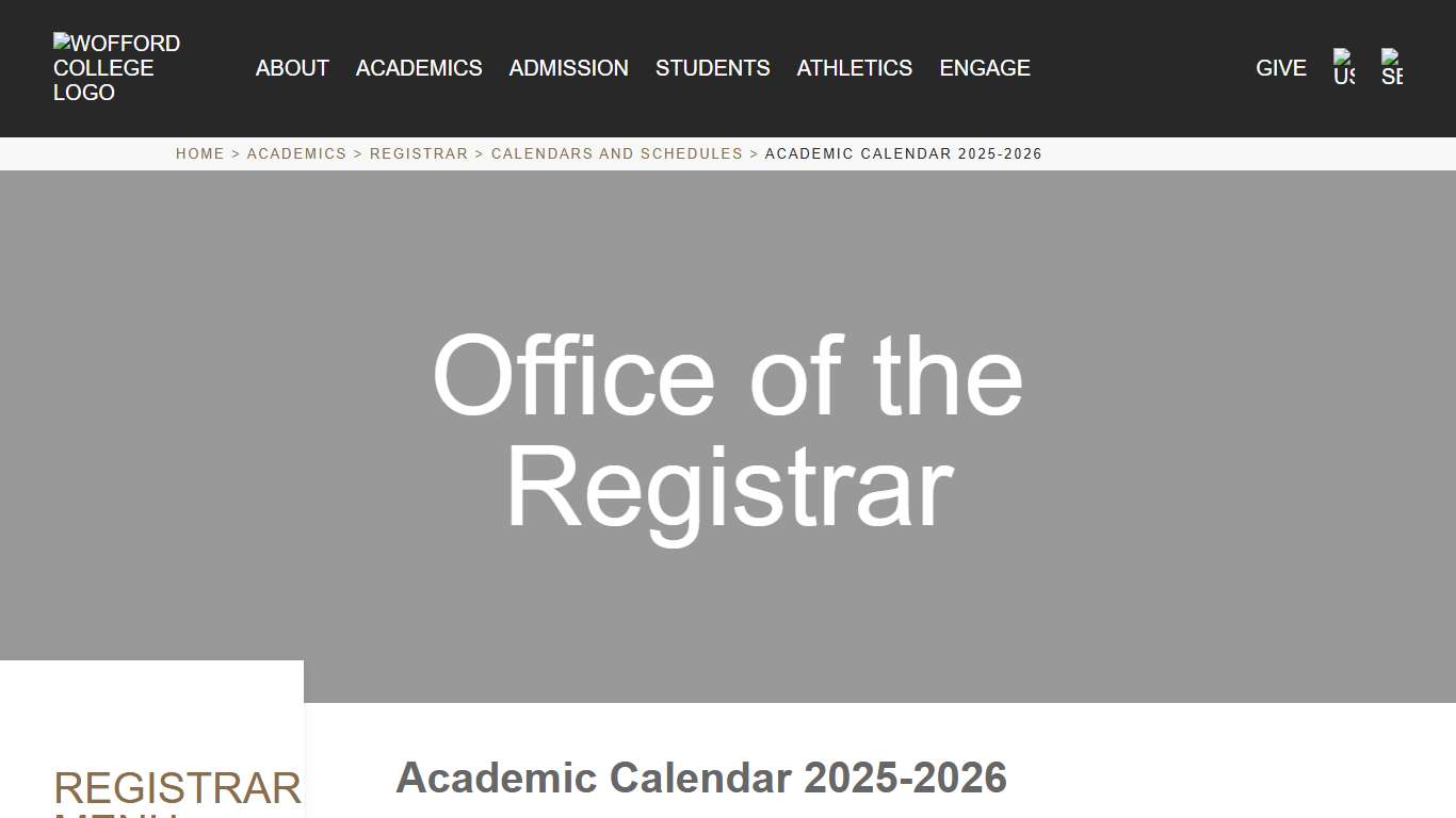Wofford College Academic Calendar 2025-2026